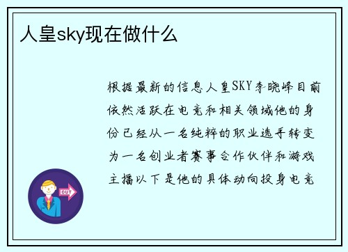 人皇sky现在做什么