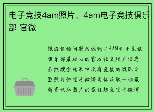 电子竞技4am照片、4am电子竞技俱乐部 官微